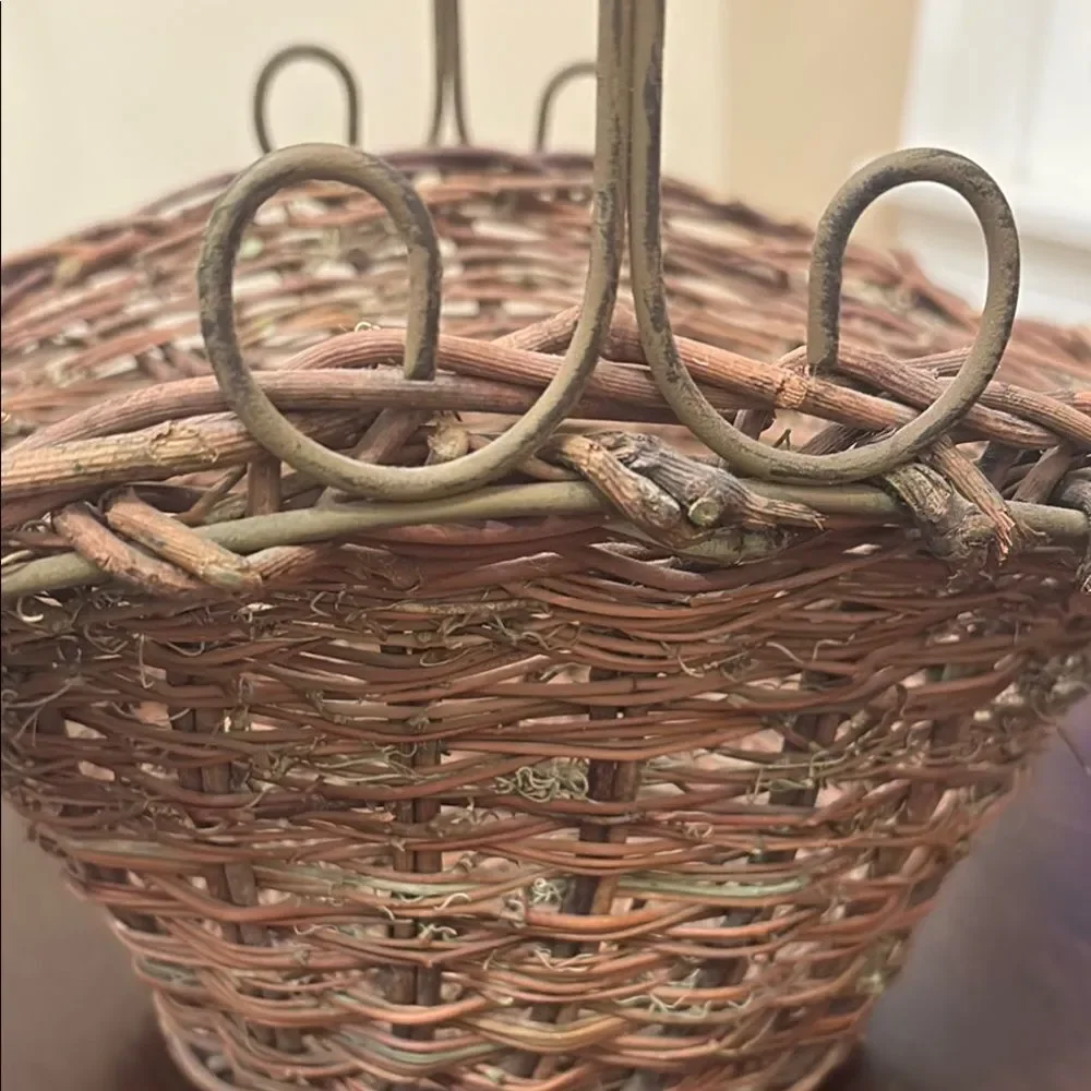 Rustic Woven Basket with metal Handle